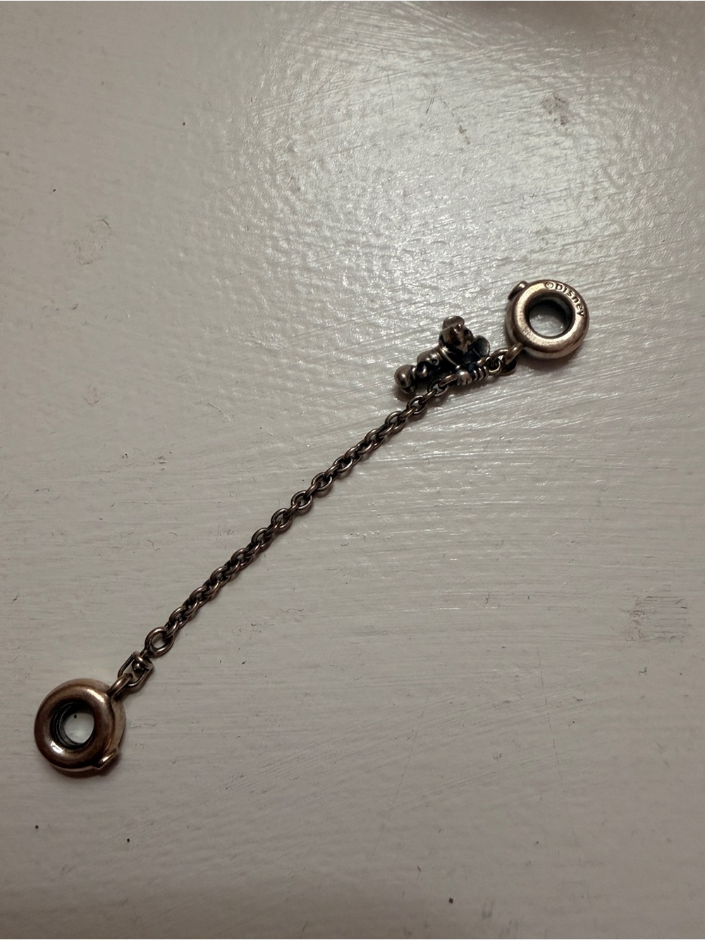 Pandora Disney Sterling Silver Safety Chain with Logo, mickey hanging